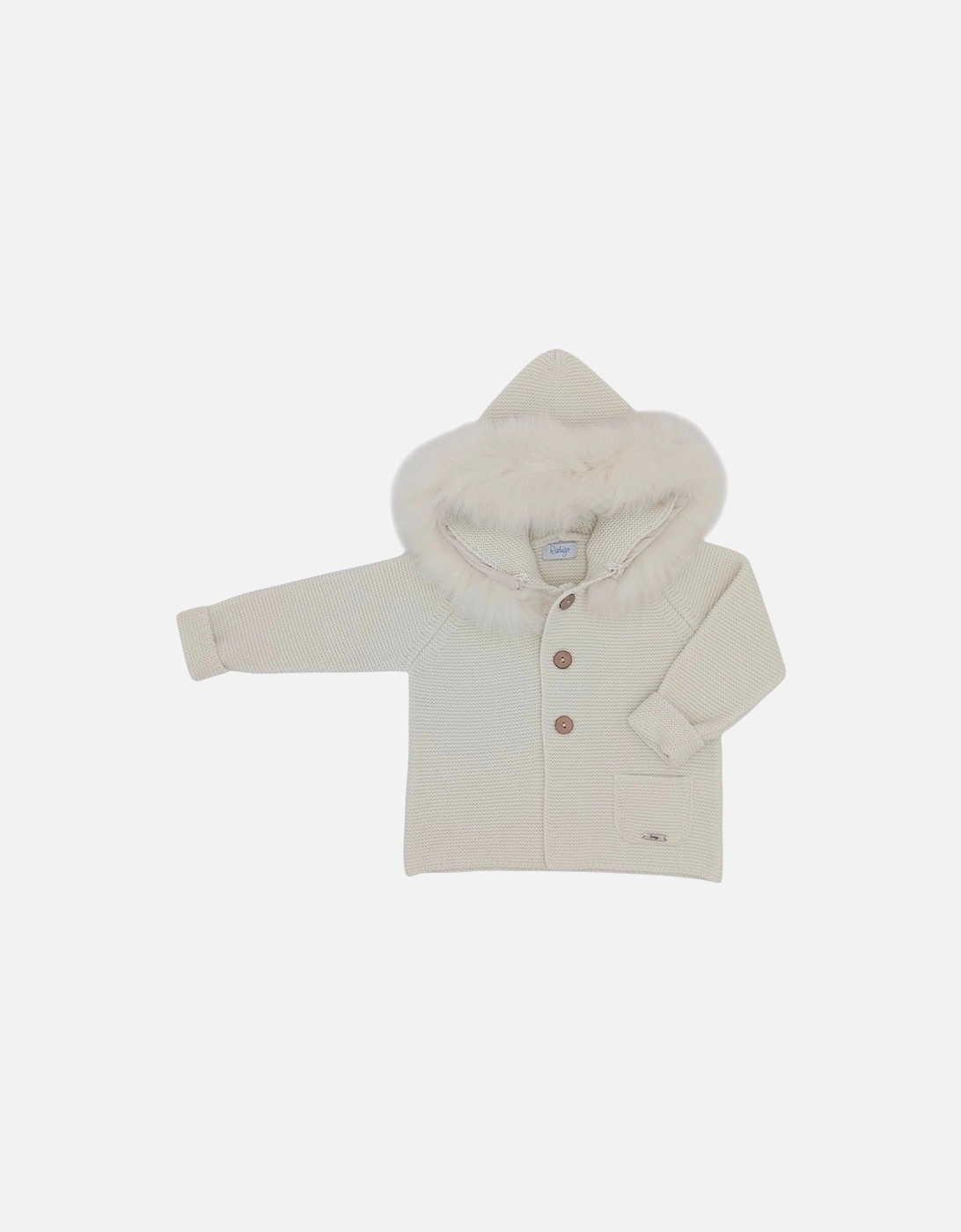 Cream Knit Fur Trim Cardigan, 2 of 1
