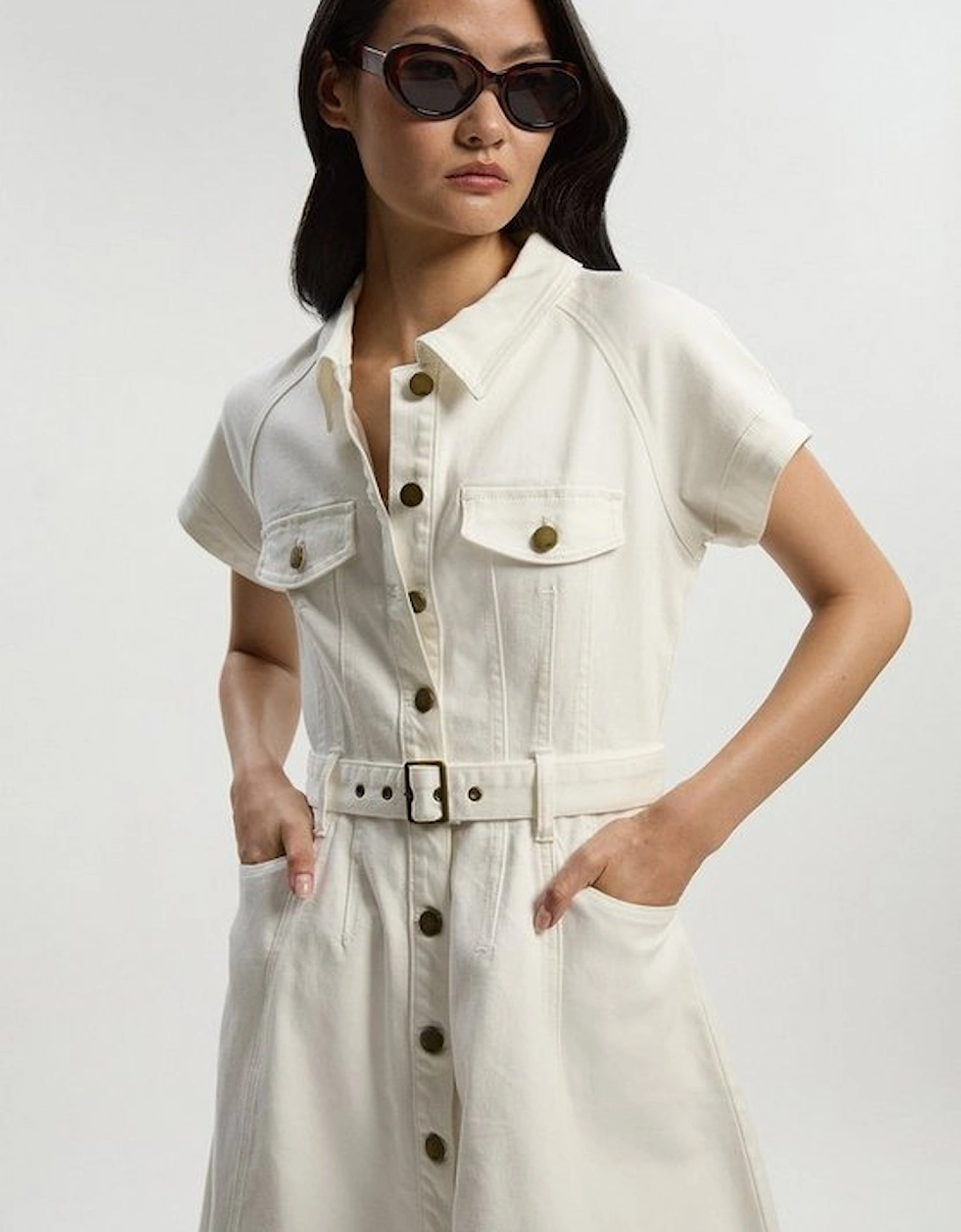 Denim Corset Waist Detail Full Midi Dress, 4 of 3