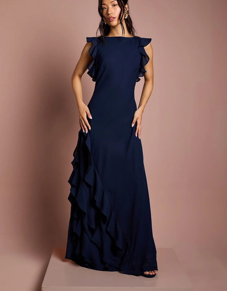 Honoured Ruffle Georgette Maxi Bridesmaid Dress