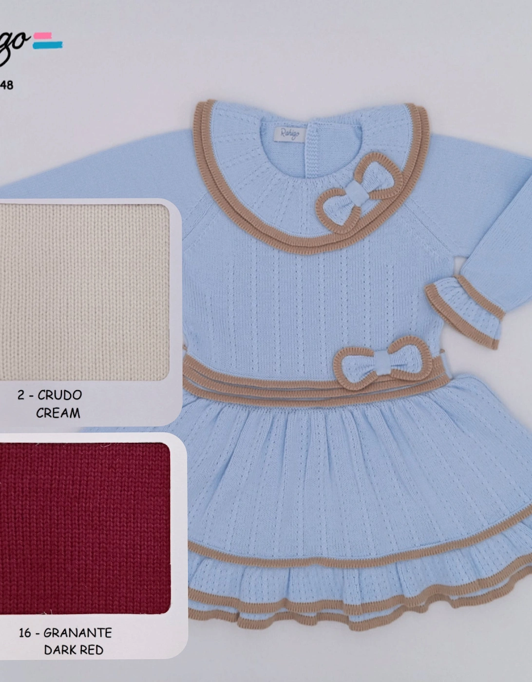 Girls Dark Red and Cream Knit Dress, 2 of 1