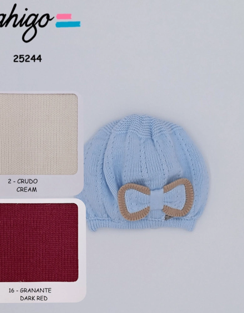 Girls Dark Red and Cream Knit Hat