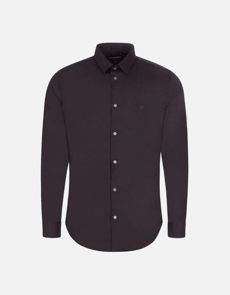 Embroidered Logo Slim Fit Cotton Black Shirt