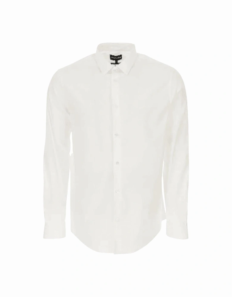 Embroidered Logo Slim Fit Cotton White Shirt