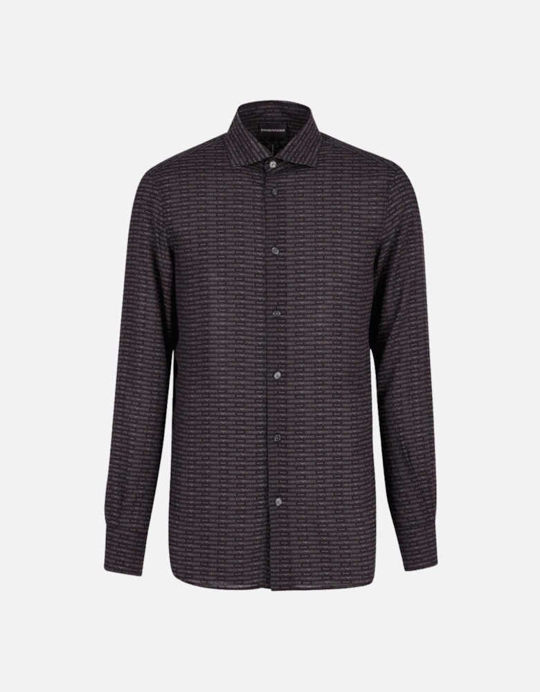 Allover Logo Long Sleeve Black Shirt