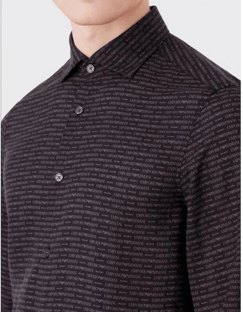 Allover Logo Long Sleeve Black Shirt