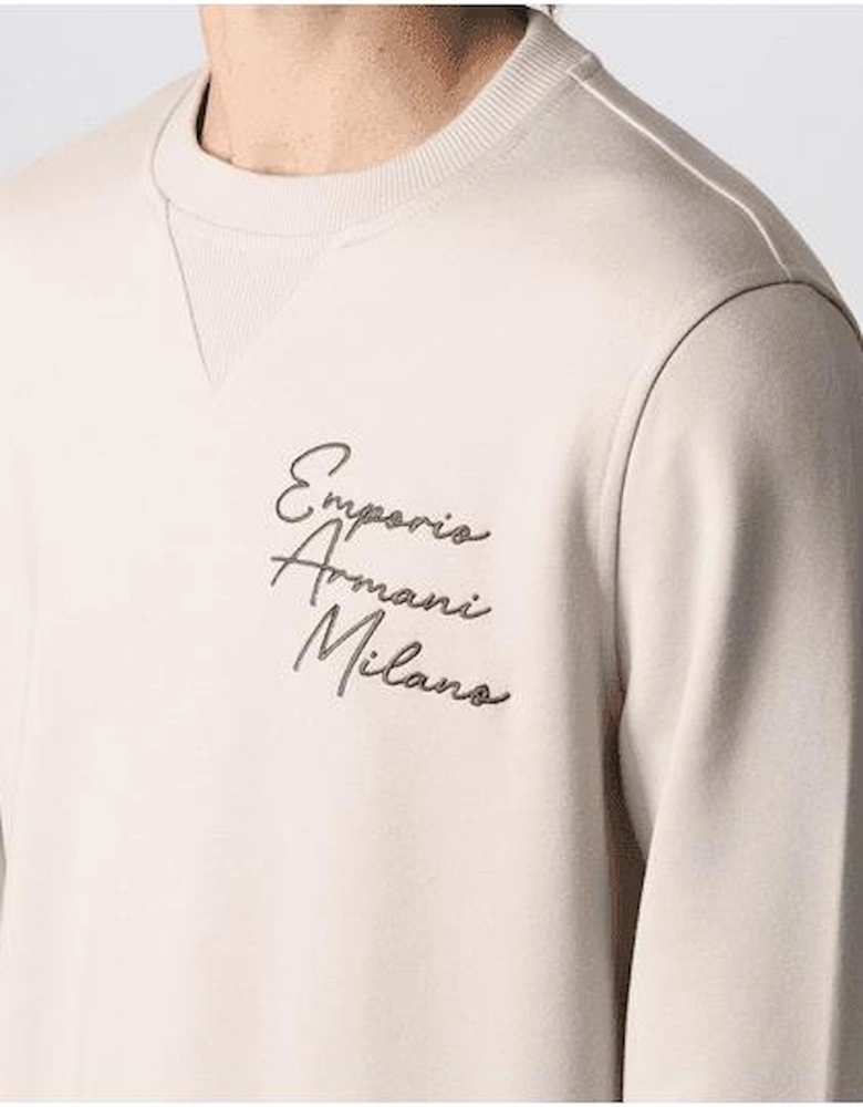Cotton Embroidered Logo Cream Sweatshirt