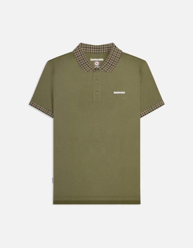 Mens Gingham Collar Short Sleeve Polo Shirt