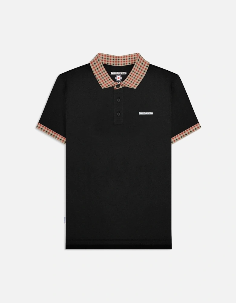 Mens Gingham Collar Short Sleeve Polo Shirt