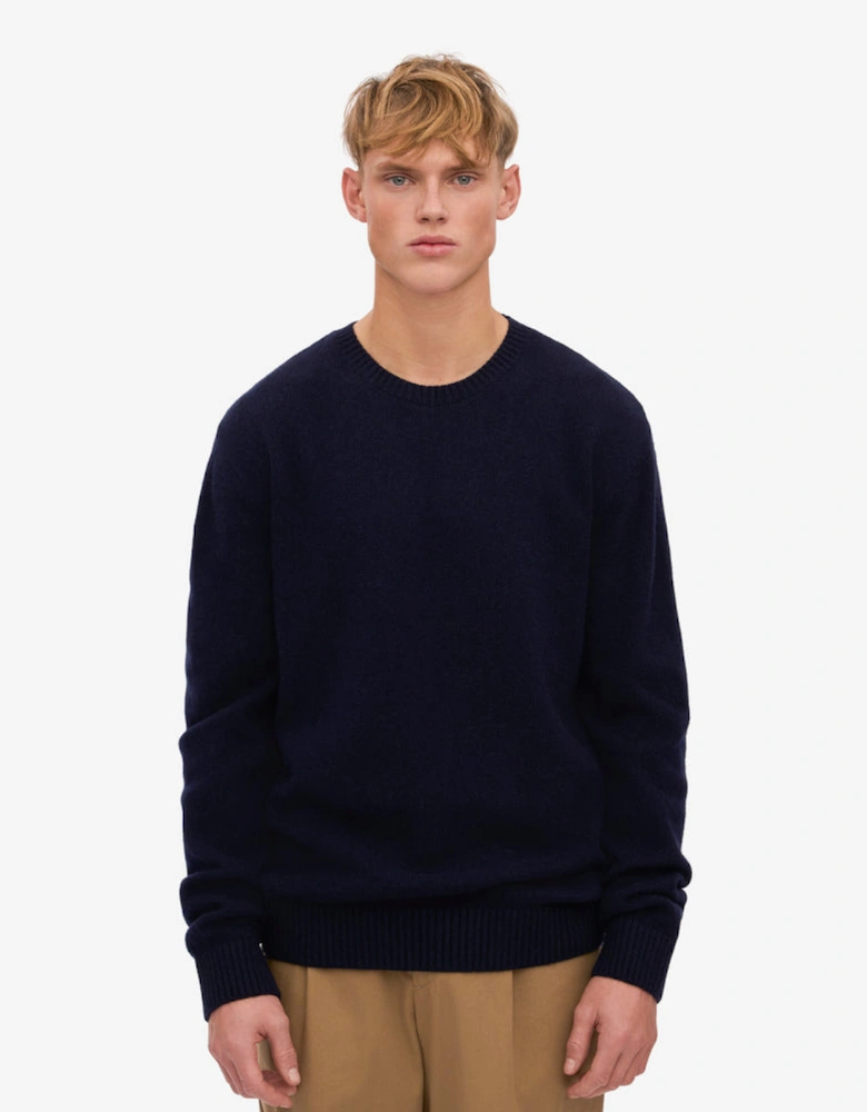 Classic Merino Wool Crew Neck Jumper - Navy Blue