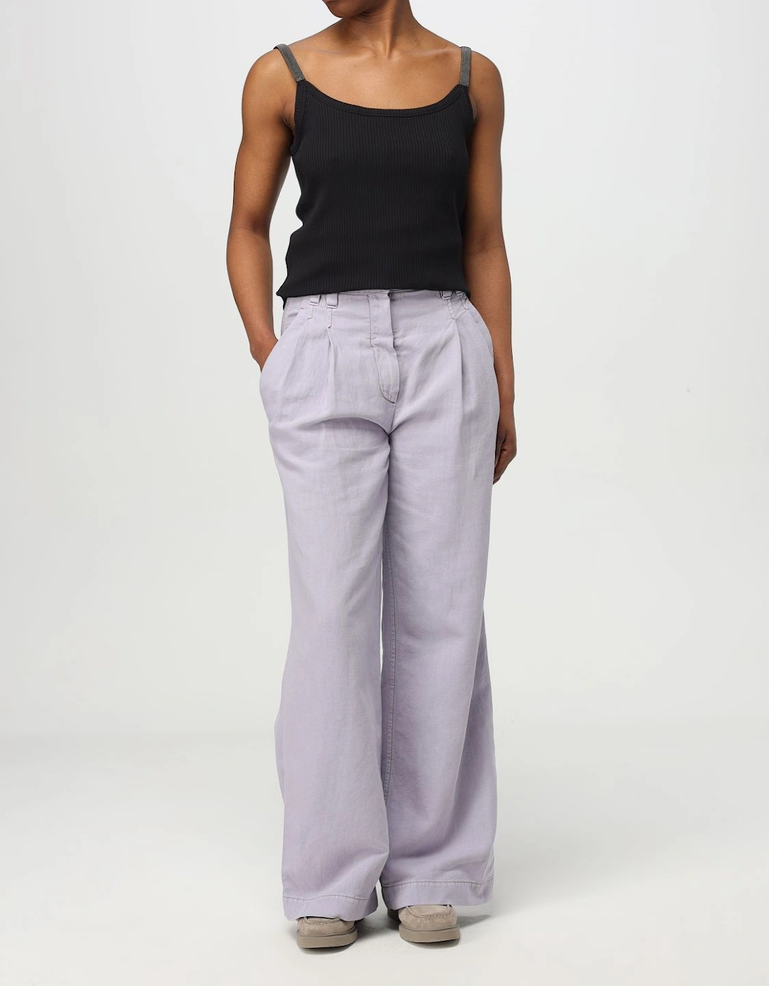 Wide Leg Pleated Cotton Pants