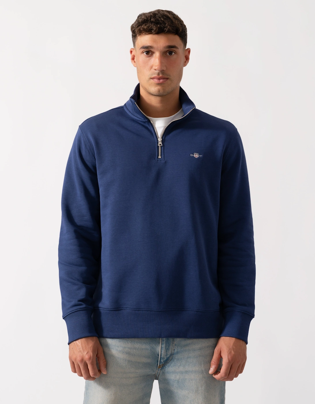 Gant Men's Navy Regular Fit Shield Logo Half Zip Sweatshirt - 423 Persian Blue - : 46 Xxxl
