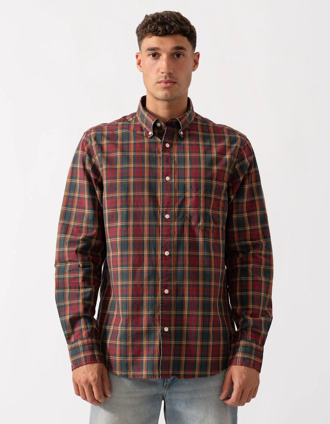 Mens Long Sleeve Archive Poplin Check Shirt - 604 Plumped Red, 2 of 1