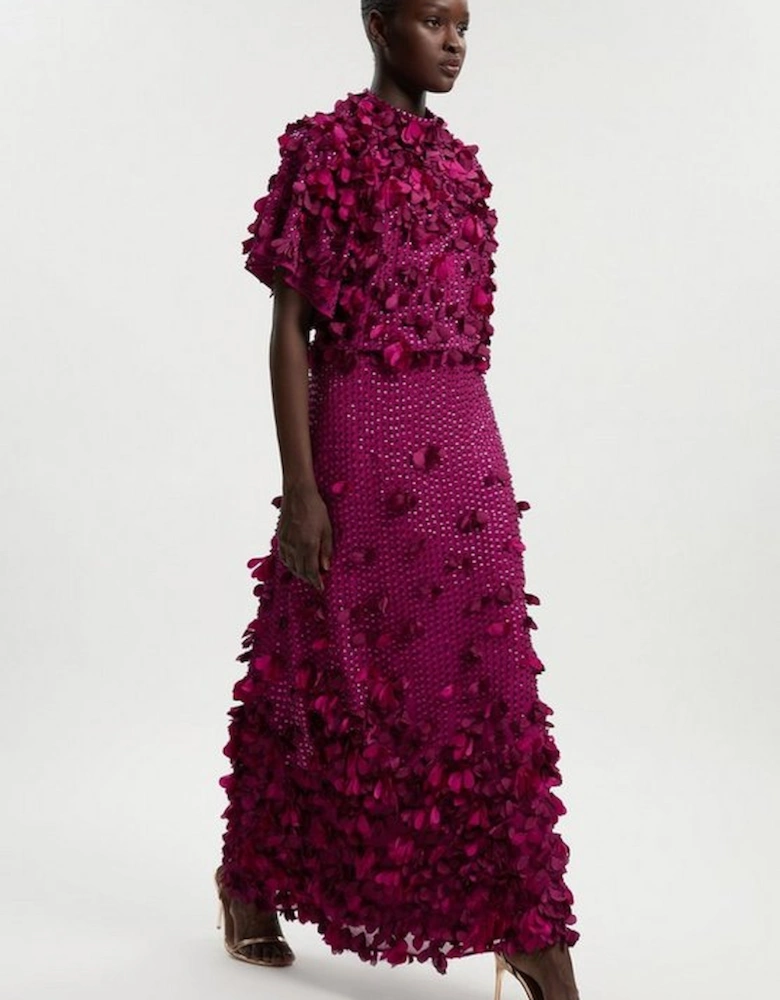 Crystal Applique Angel Sleeve Woven Maxi Dress