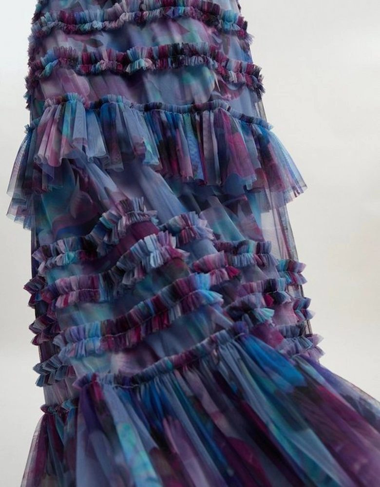 Tulle Layered Halter Neck Maxi Dress