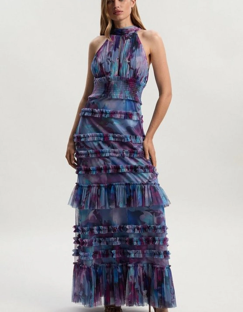 Tulle Layered Halter Neck Maxi Dress