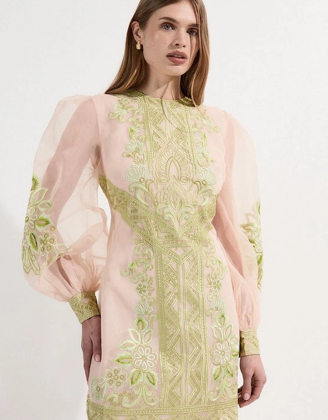Embroidered Organdie Balloon Woven Mini Dress, 5 of 4