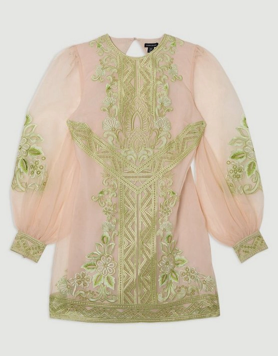 Embroidered Organdie Balloon Woven Mini Dress