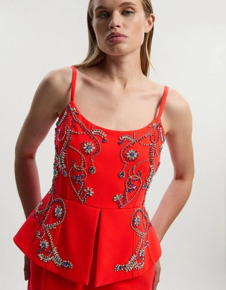Crystal Embellished Peplum Bandeau Pencil Midi Dress