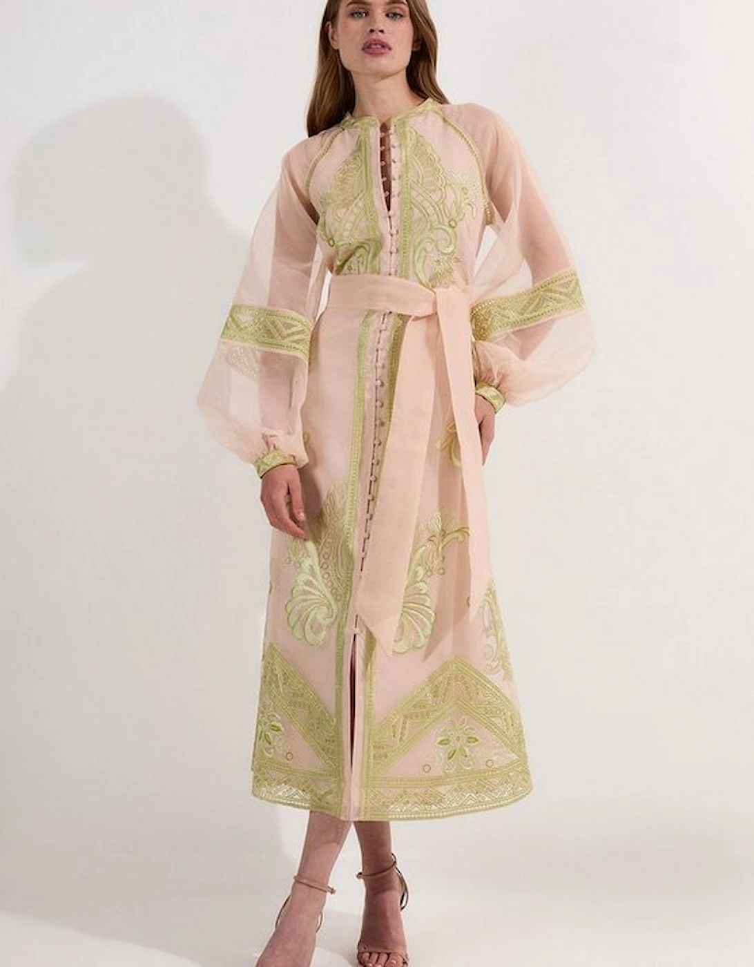 Embroidered Organdie Balloon Sleeve Woven Maxi Dress, 5 of 4