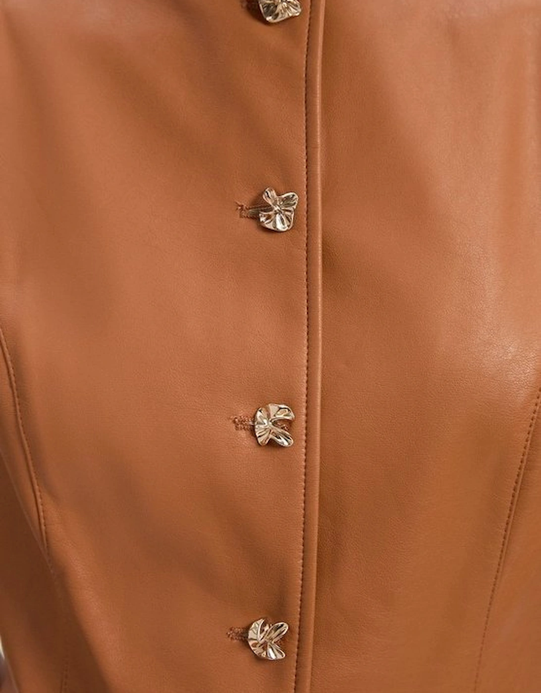 Petite Faux Leather Button Detail Midi Pencil Dress