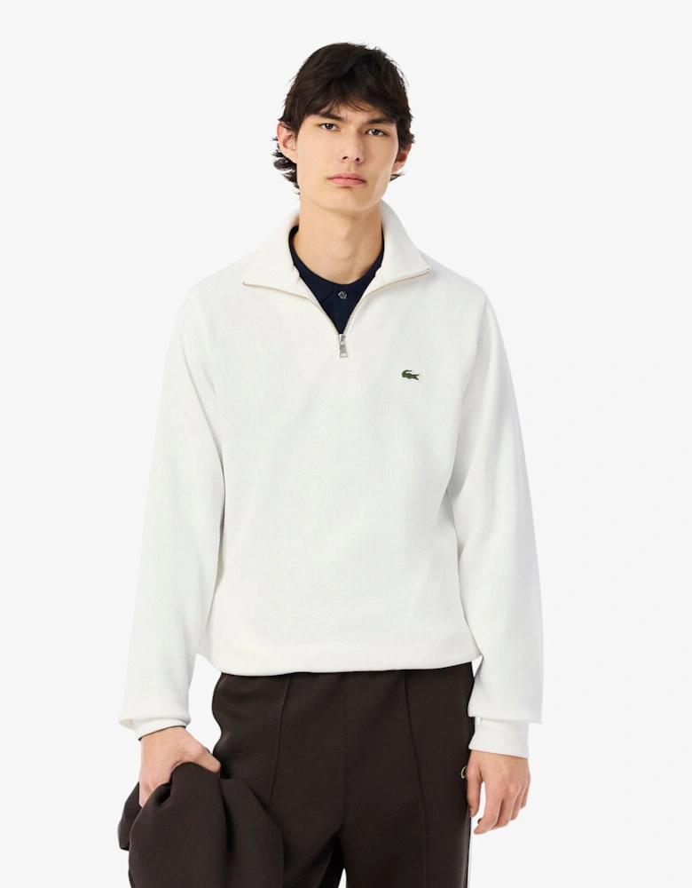 Mens Zippered Stand-Up Collar Cotton Sweatshirt - Flour 70V