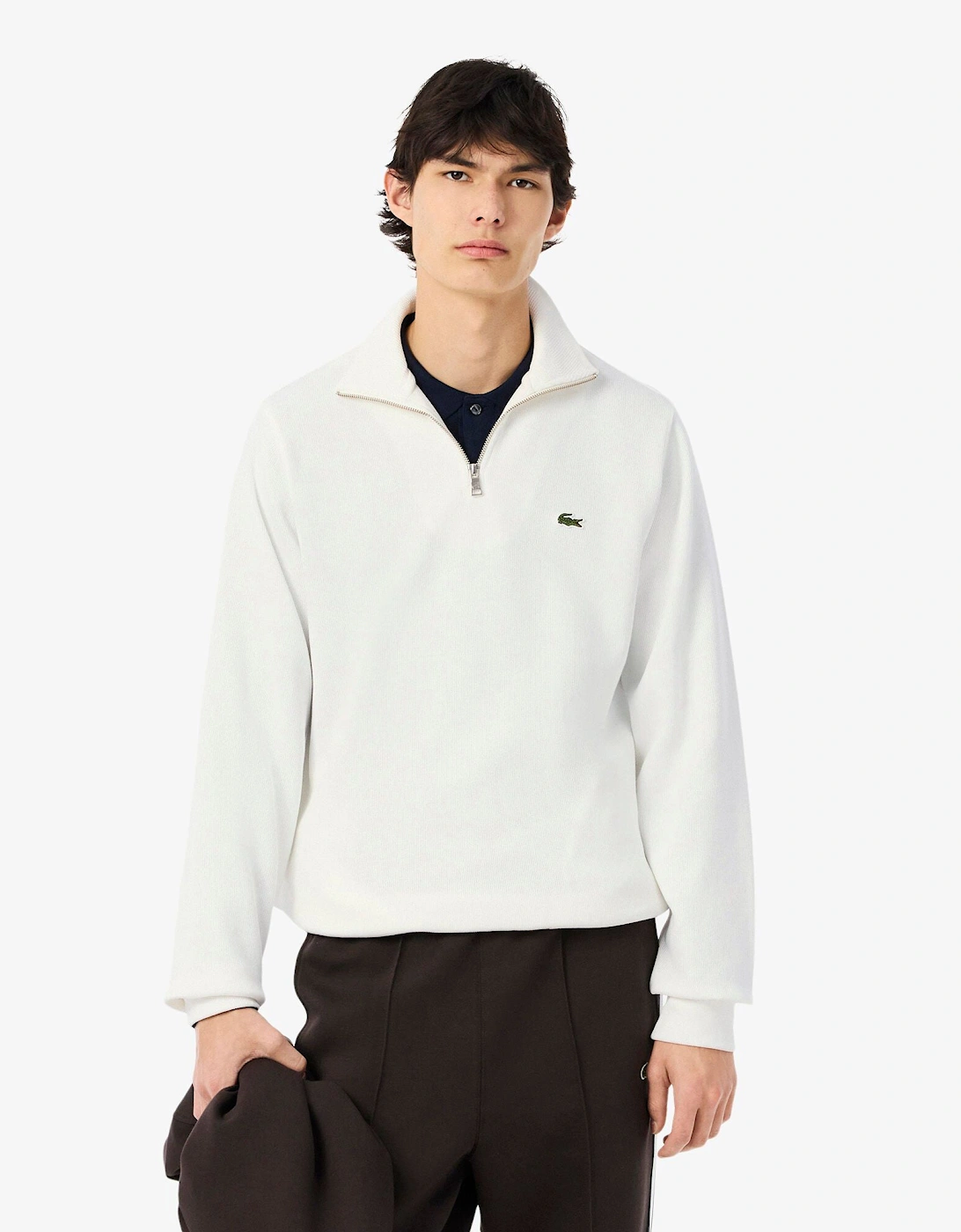 Mens Zippered Stand-Up Collar Cotton Sweatshirt - Flour 70V, 2 of 1