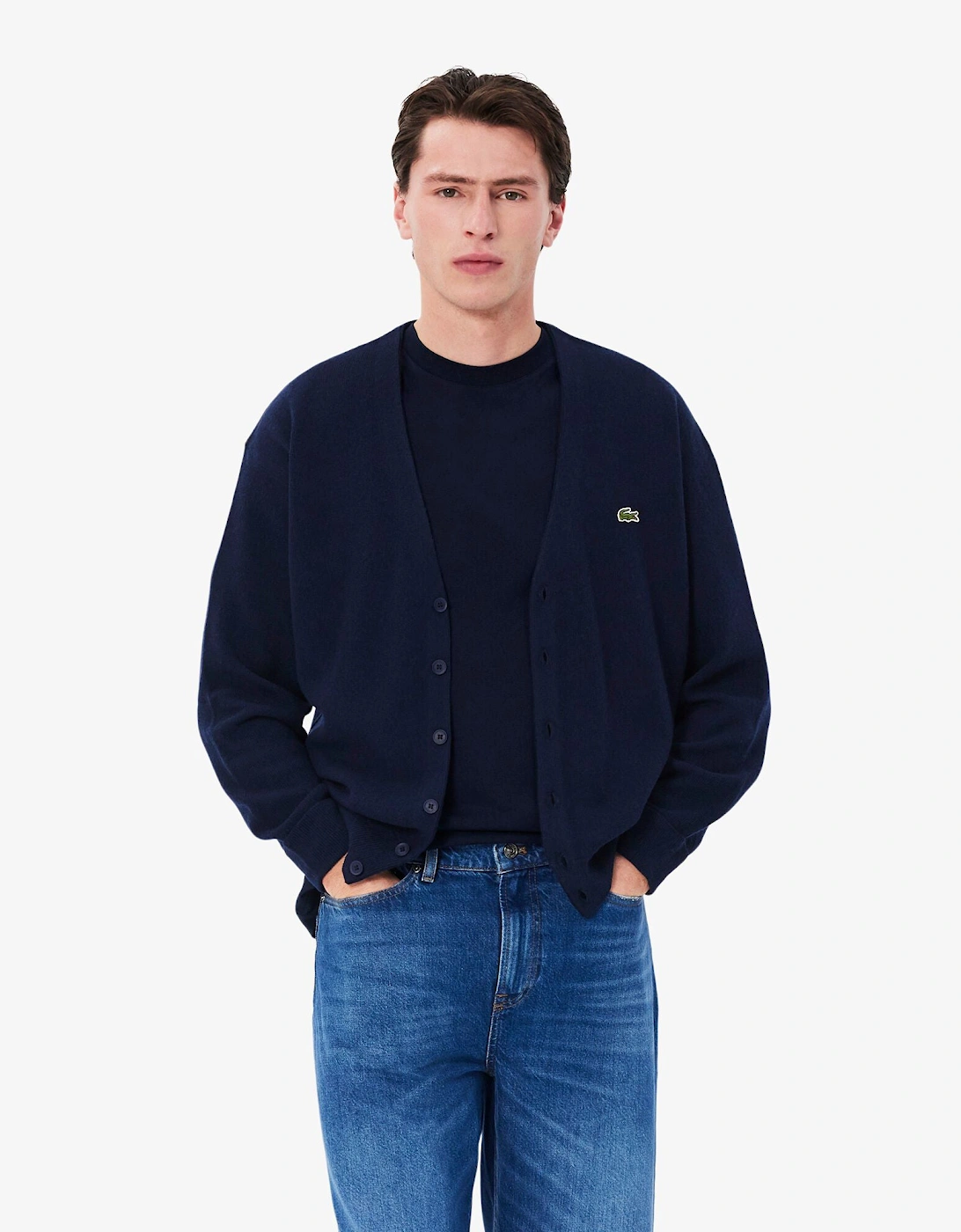 Relaxed Fit Moss Stitch Mens Wool Cardigan - Navy Blue 166, 2 of 1