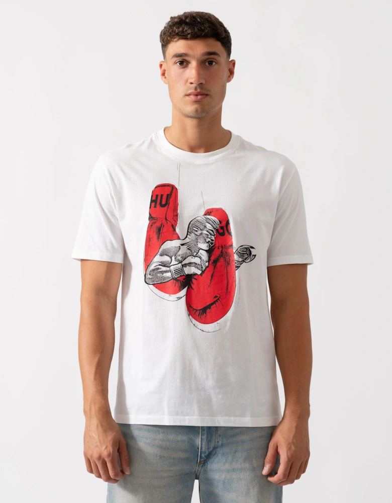 HUGO Diboxer Mens Graphic Print T-Shirt - White 100