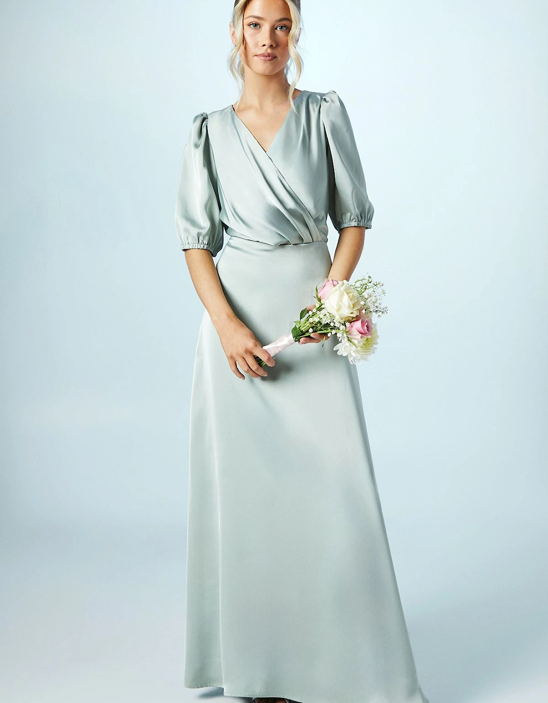 Teen Puff Sleeve Satin Bridesmaid Dress, 2 of 1