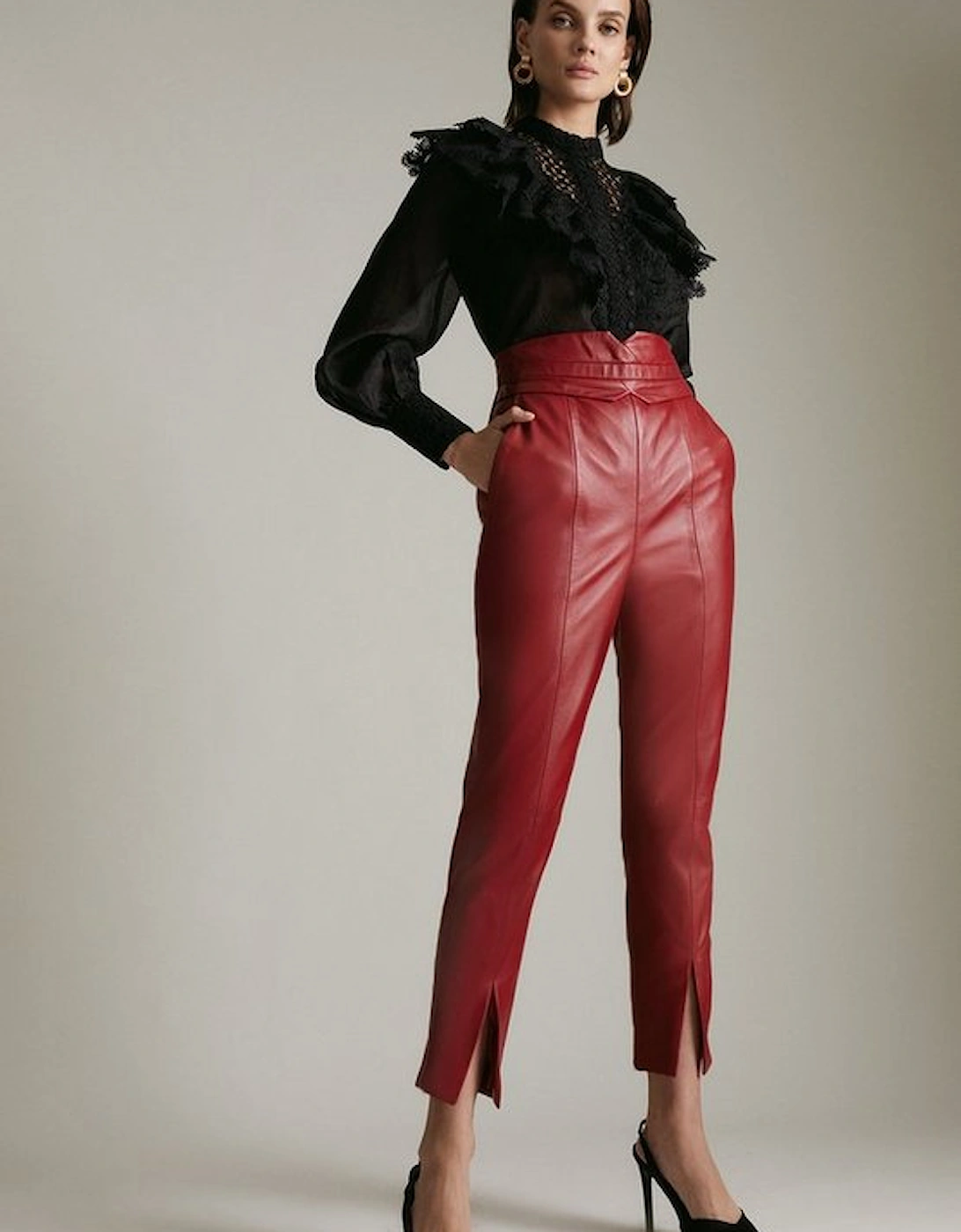 Leather High Waist Split Hem Slim Leg Trouser, 5 of 4