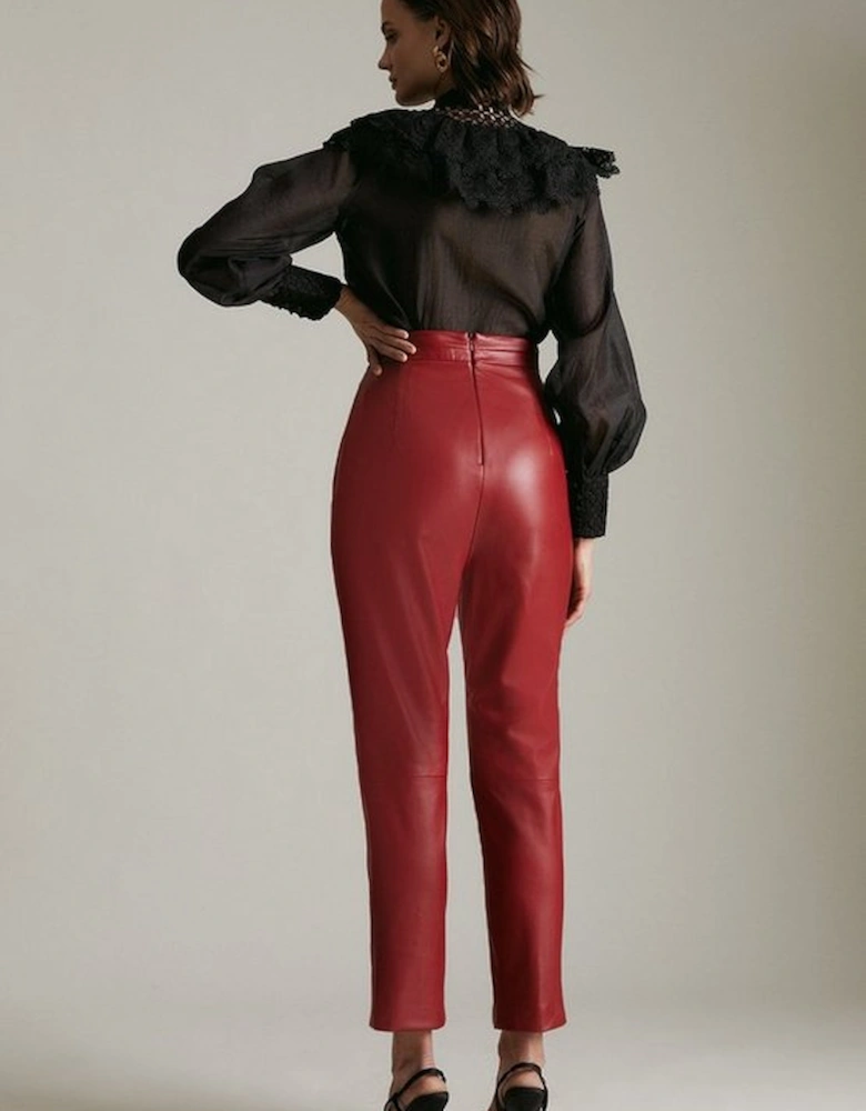 Leather High Waist Split Hem Slim Leg Trouser
