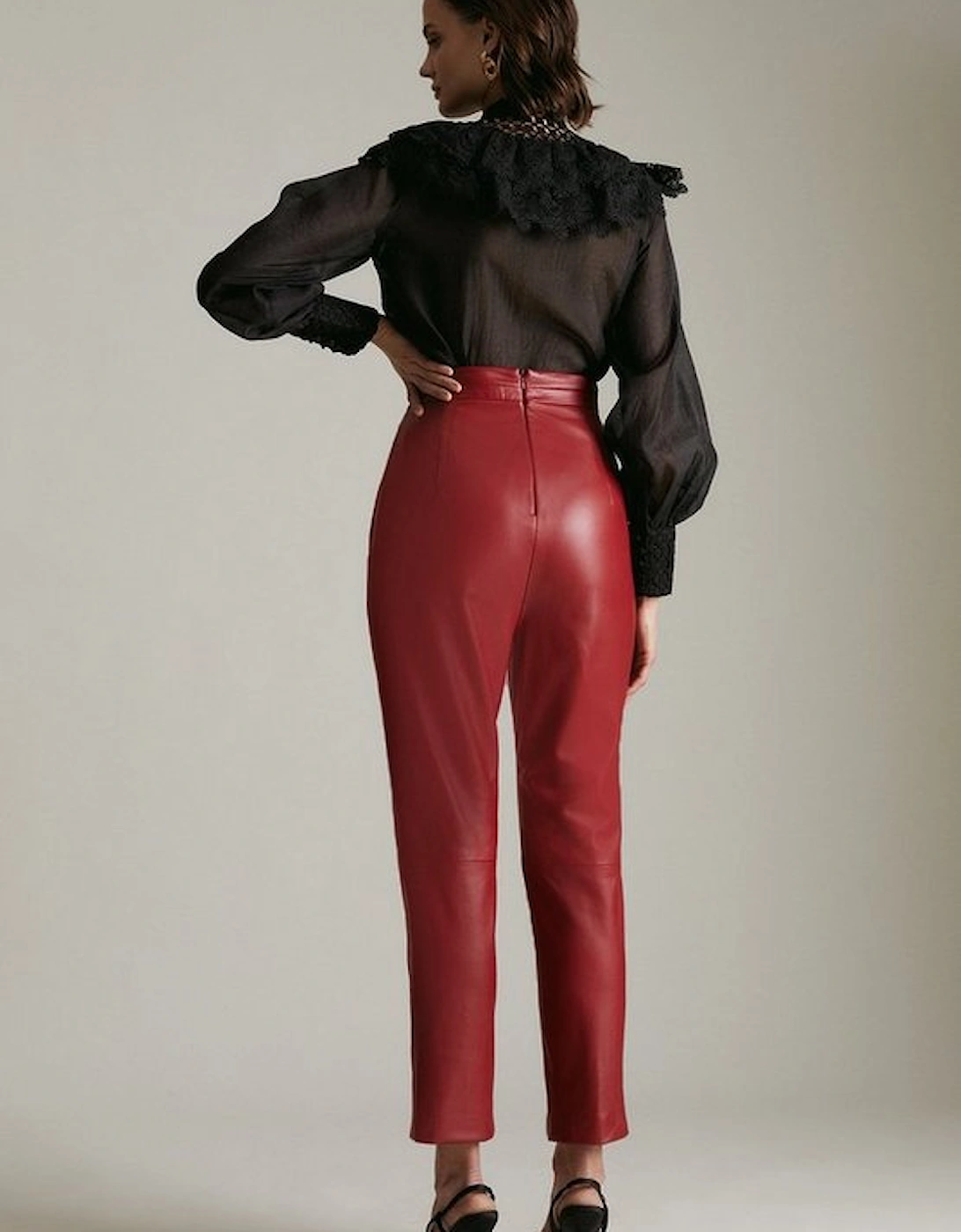 Leather High Waist Split Hem Slim Leg Trouser