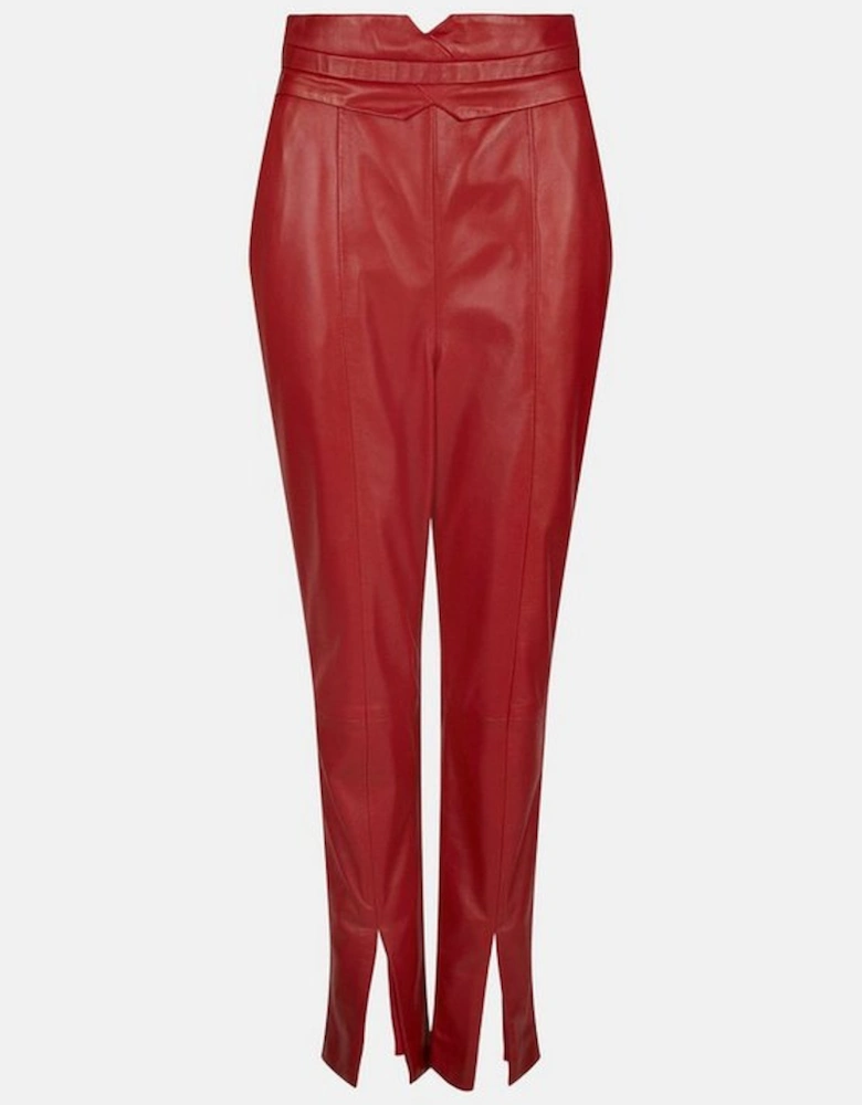 Leather High Waist Split Hem Slim Leg Trouser