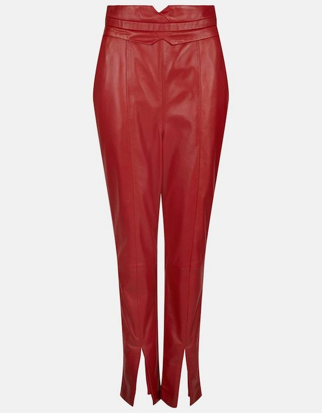 Leather High Waist Split Hem Slim Leg Trouser