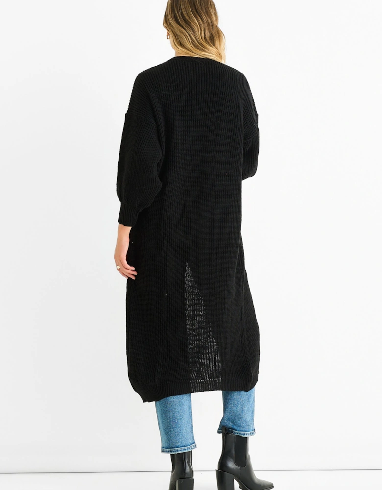 Black Chunky Knit Long Cardigan