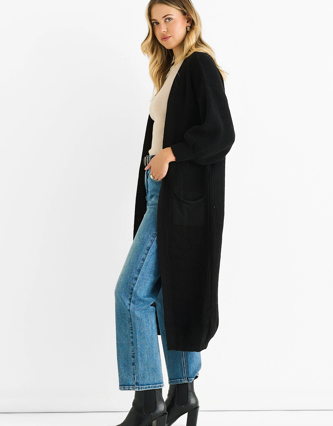 Black Chunky Knit Long Cardigan