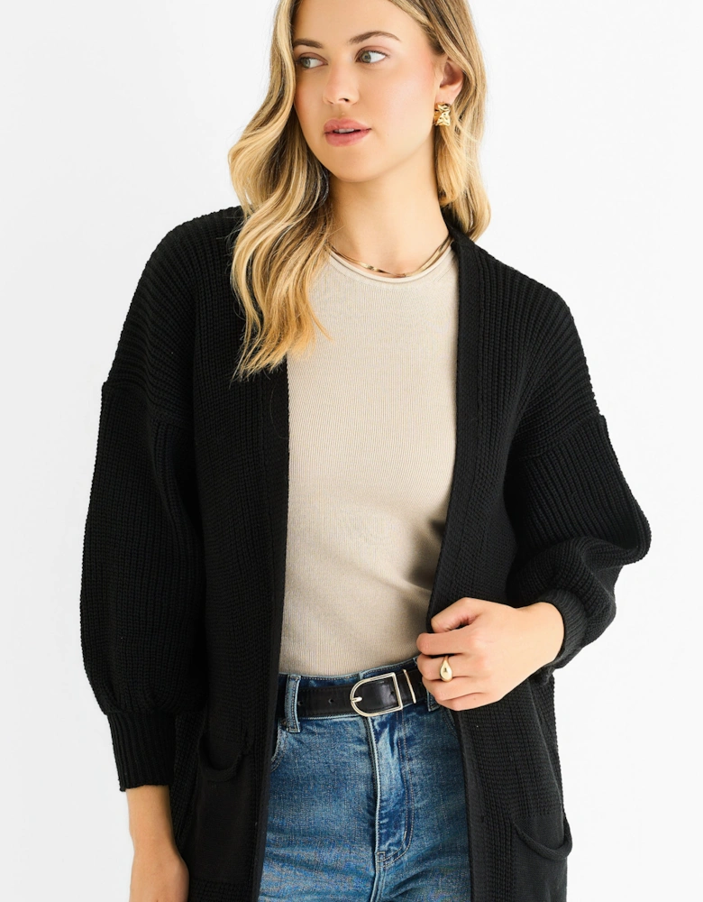 Black Chunky Knit Long Cardigan