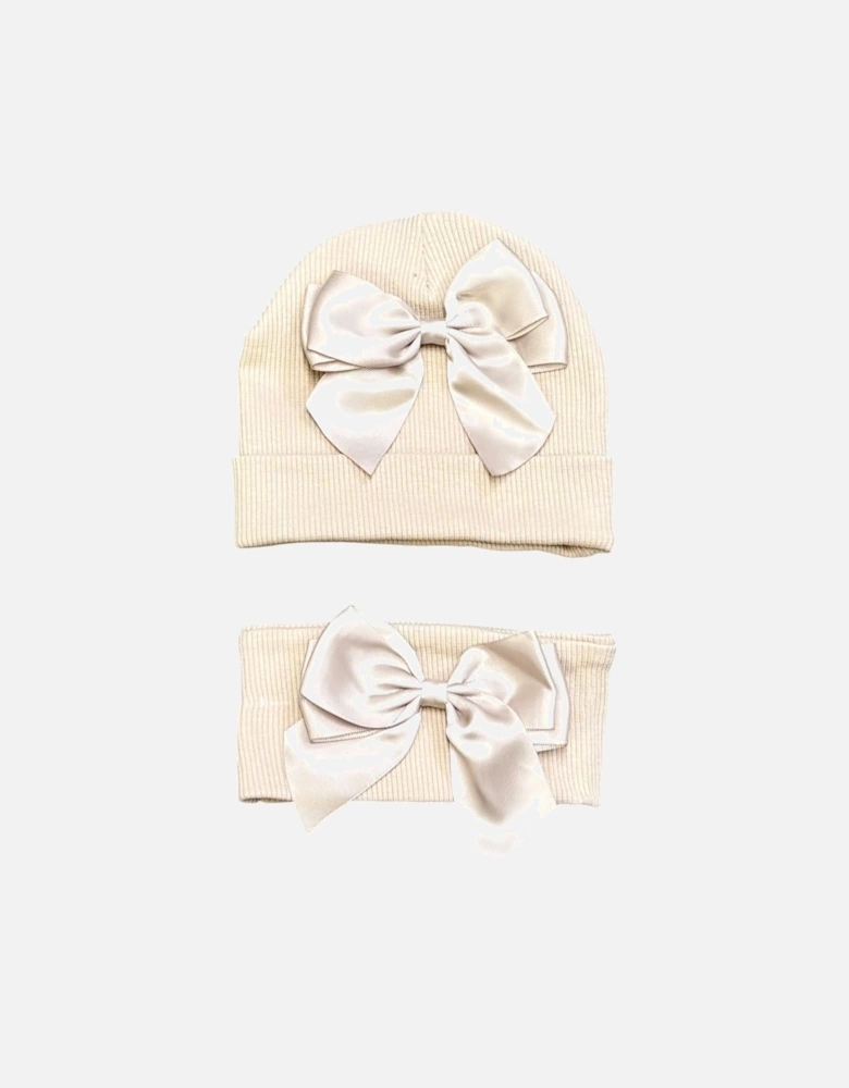 Girls Beige Hat and Headband Set