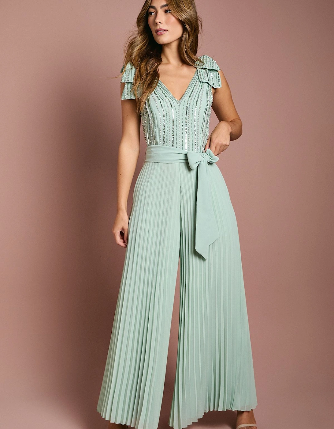 Embellished Bow Shoulder Wide Leg Jumpsuit, 2 of 1