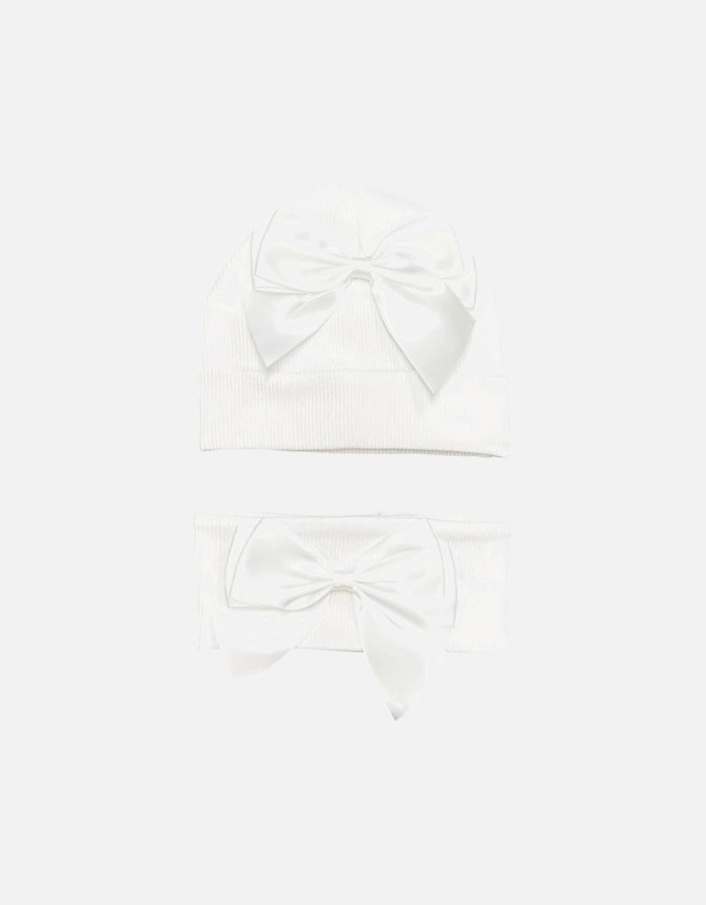 Girls White Hat and Headband Set