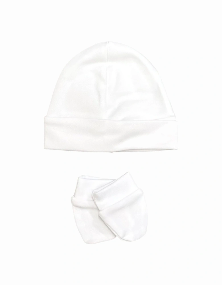 White Cotton Hat and Mitts Set