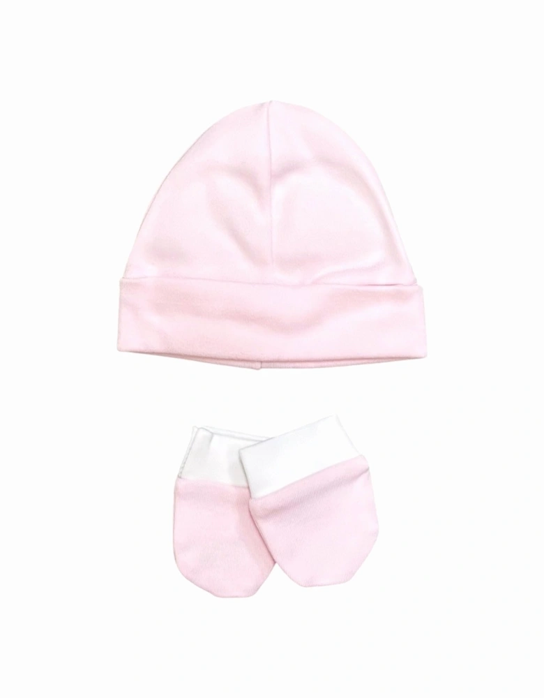 Girls Pink Cotton Hat and Mitts Set