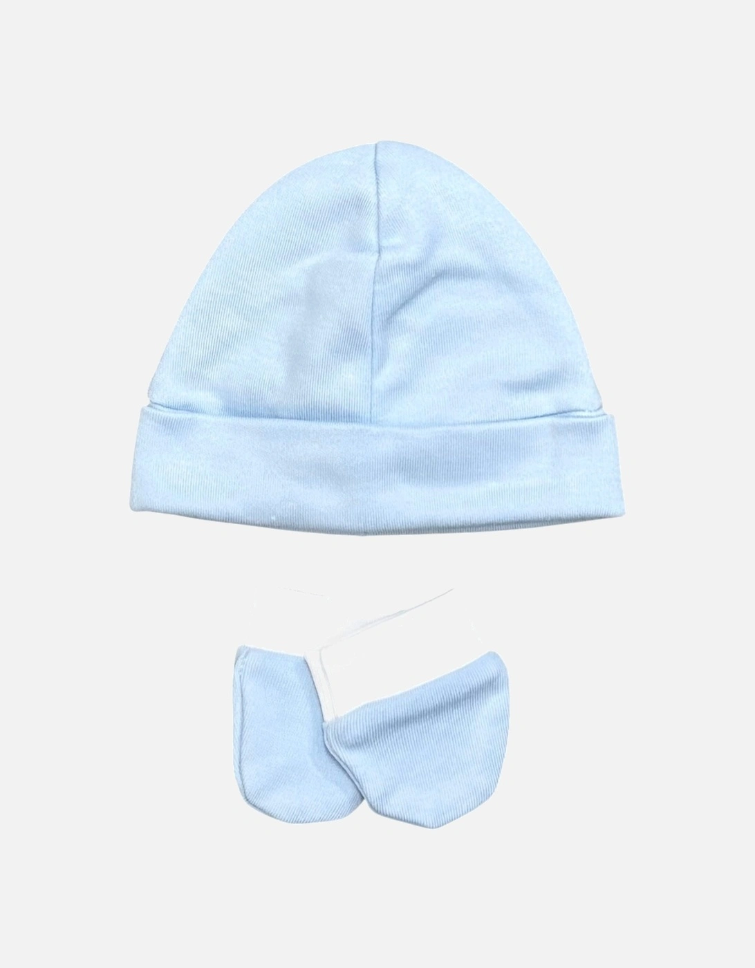 Boys Blue Cotton Hat and Mitts Set, 2 of 1