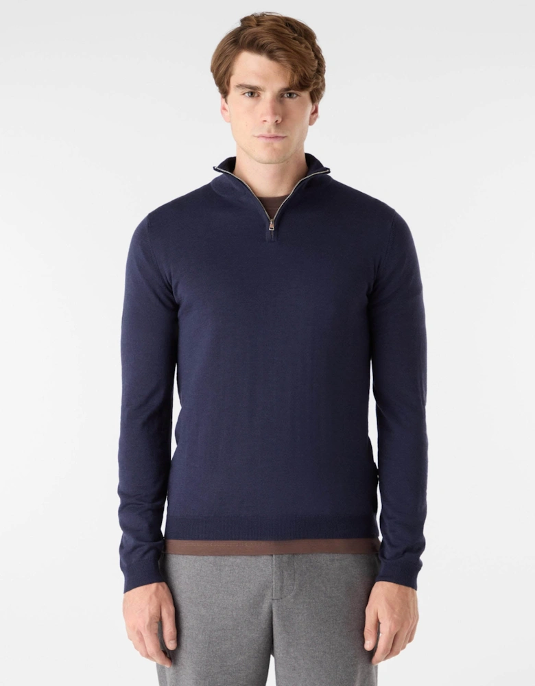 Curragh Mens 1/4 Zip Funnel Neck Merino Wool Jumper - Navy Marl