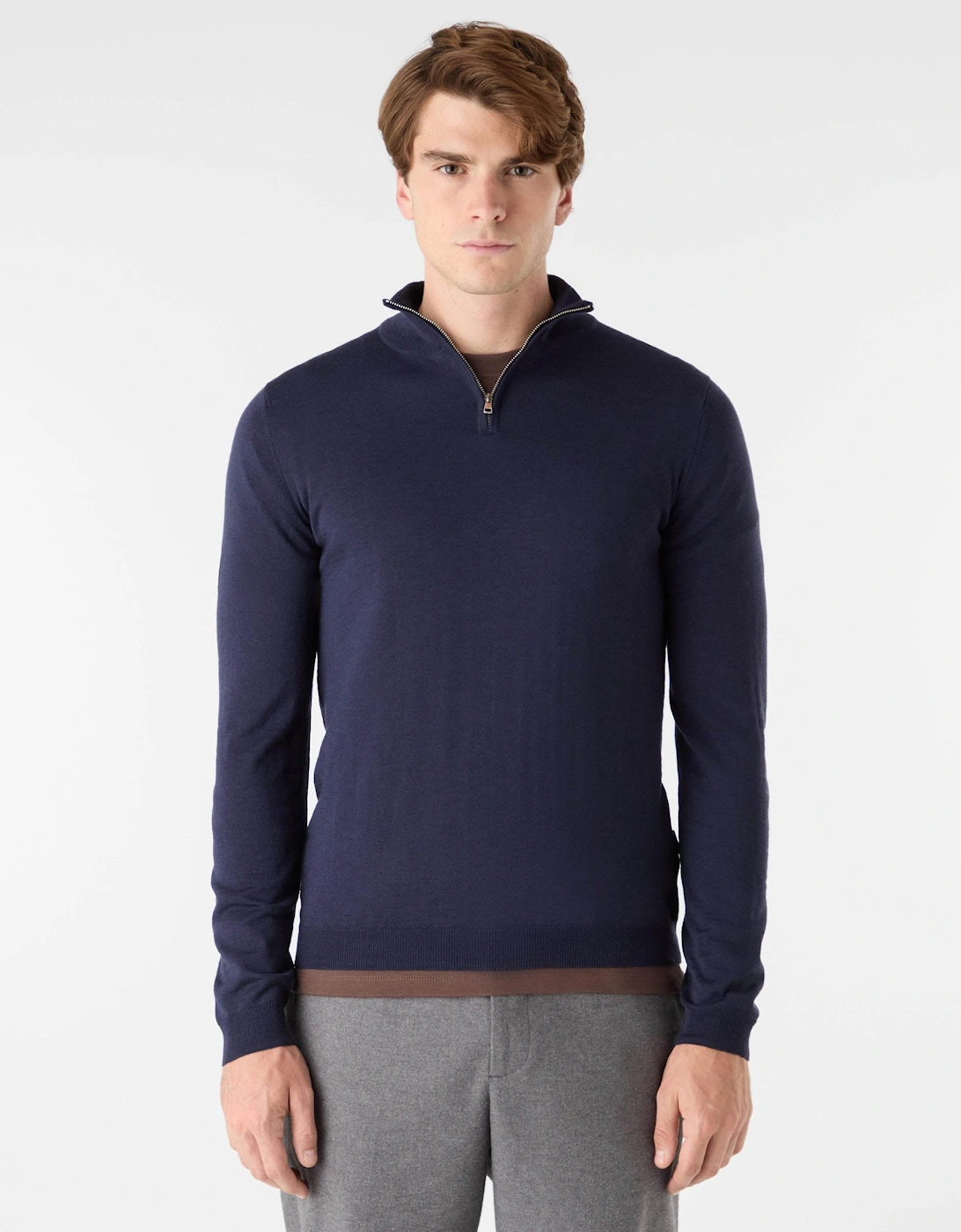 Curragh Mens 1/4 Zip Funnel Neck Merino Wool Jumper - Navy Marl, 2 of 1