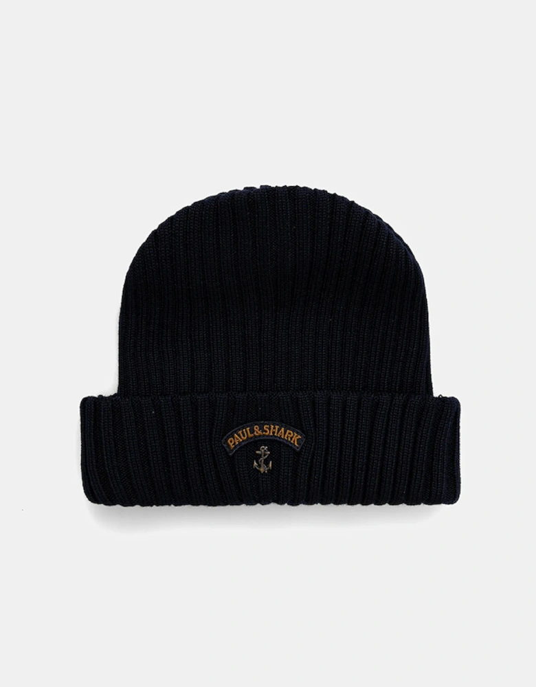 Men's Ribbed Wool Beanie with Anchor Badge