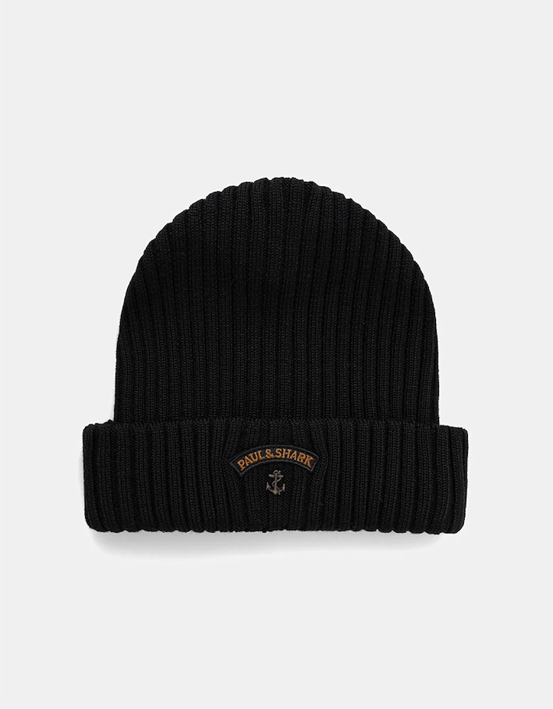 Paul & Shark Men's Black Ribbed Wool Beanie With Anchor Badge