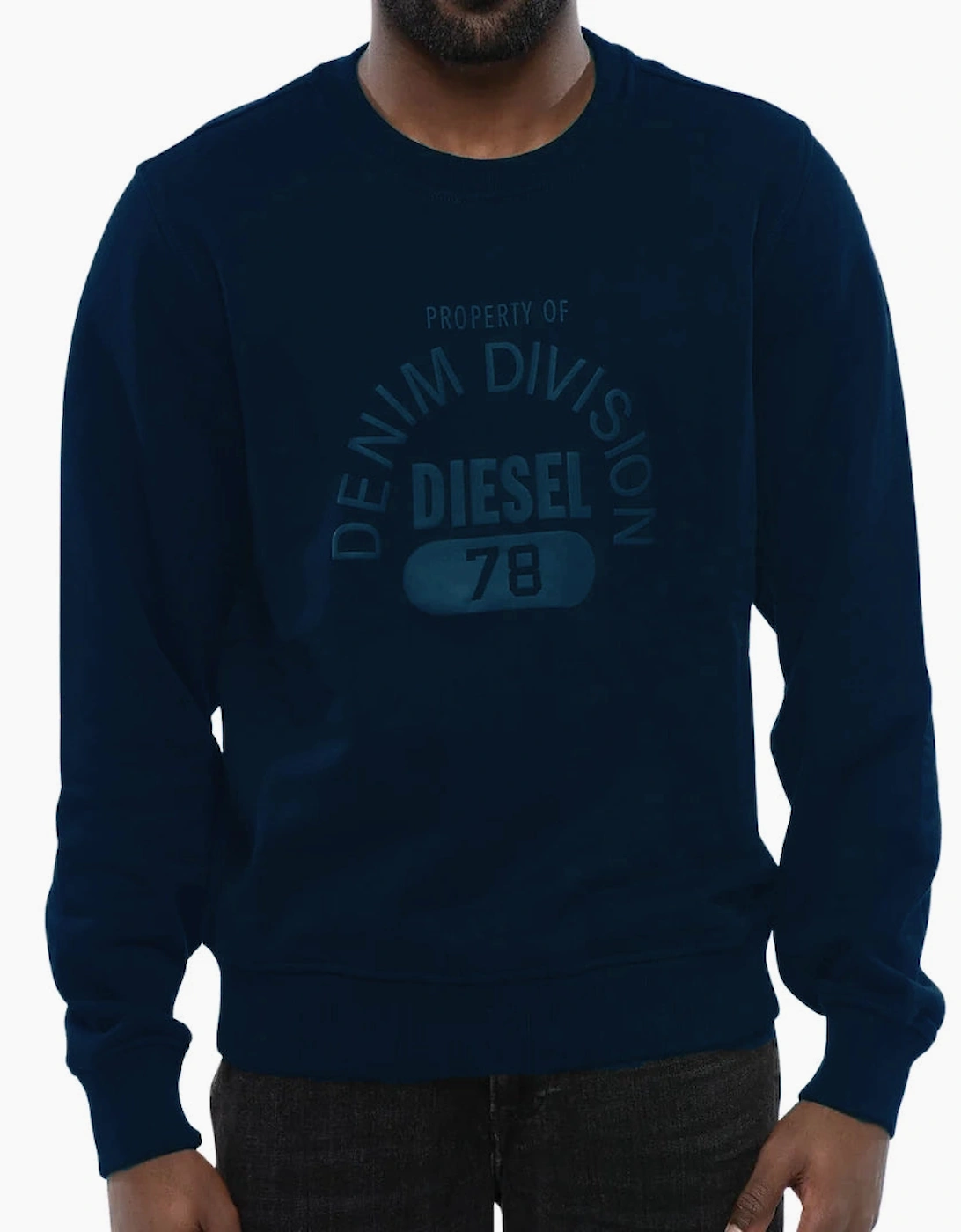 Diesel Men's Navy Denim Division Logo Blue Sweatshirt  Xxl