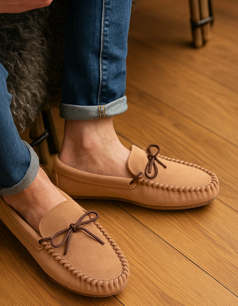 JAKE Mens Suede Moccasins Taupe