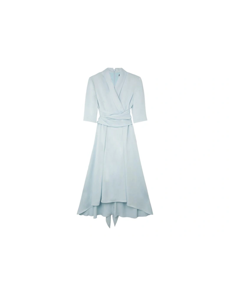 Satin Back Crepe Wrap Tie High Low Maxi Dress